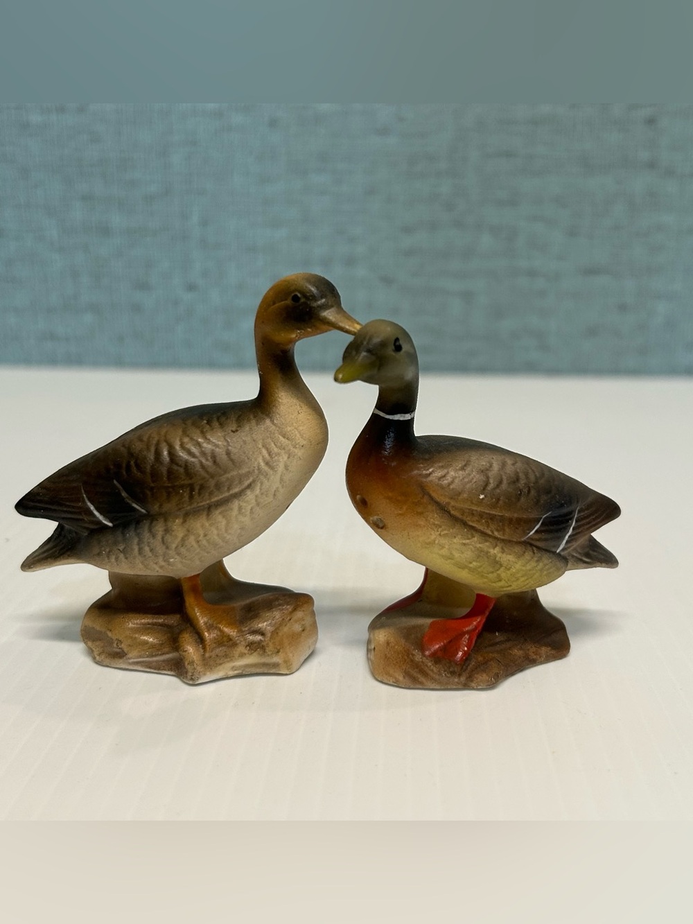 Vintage Ceramic Duck Salt and Pepper Shakers Set, Miniature Hand Painted Mallard